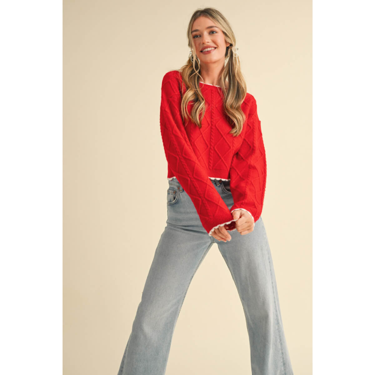 Cable Knit Cropped Sweater red front | MILK MONEY milkmoney.co | cute sweaters for women, cute knit sweaters, cute pullover sweaters