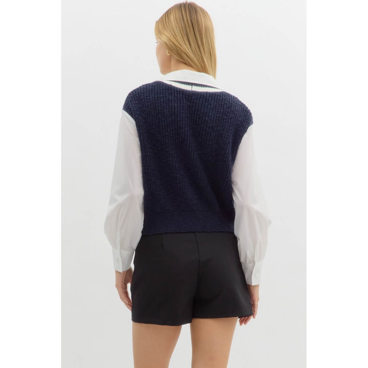 Cable Knit V-Neck Shirt Cardigan blue back | MILK MONEY milkmoney.co | cute tops for women. trendy tops for women. cute blouses for women. stylish tops for women. pretty womens tops.
