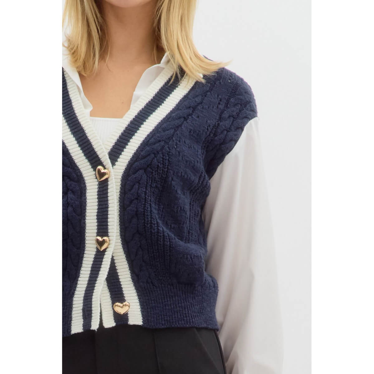 Cable Knit V-Neck Shirt Cardigan blue front | MILK MONEY milkmoney.co | cute tops for women. trendy tops for women. cute blouses for women. stylish tops for women. pretty womens tops.
