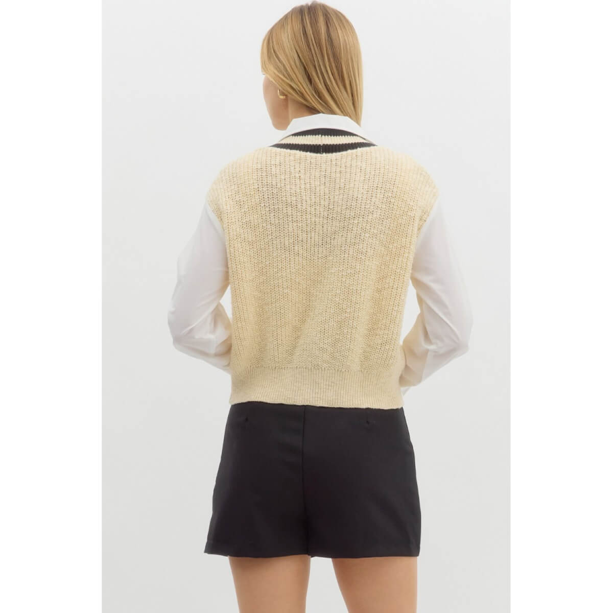 Cable Knit V-Neck Shirt Cardigan white back | MILK MONEY milkmoney.co | cute tops for women. trendy tops for women. cute blouses for women. stylish tops for women. pretty womens tops.
