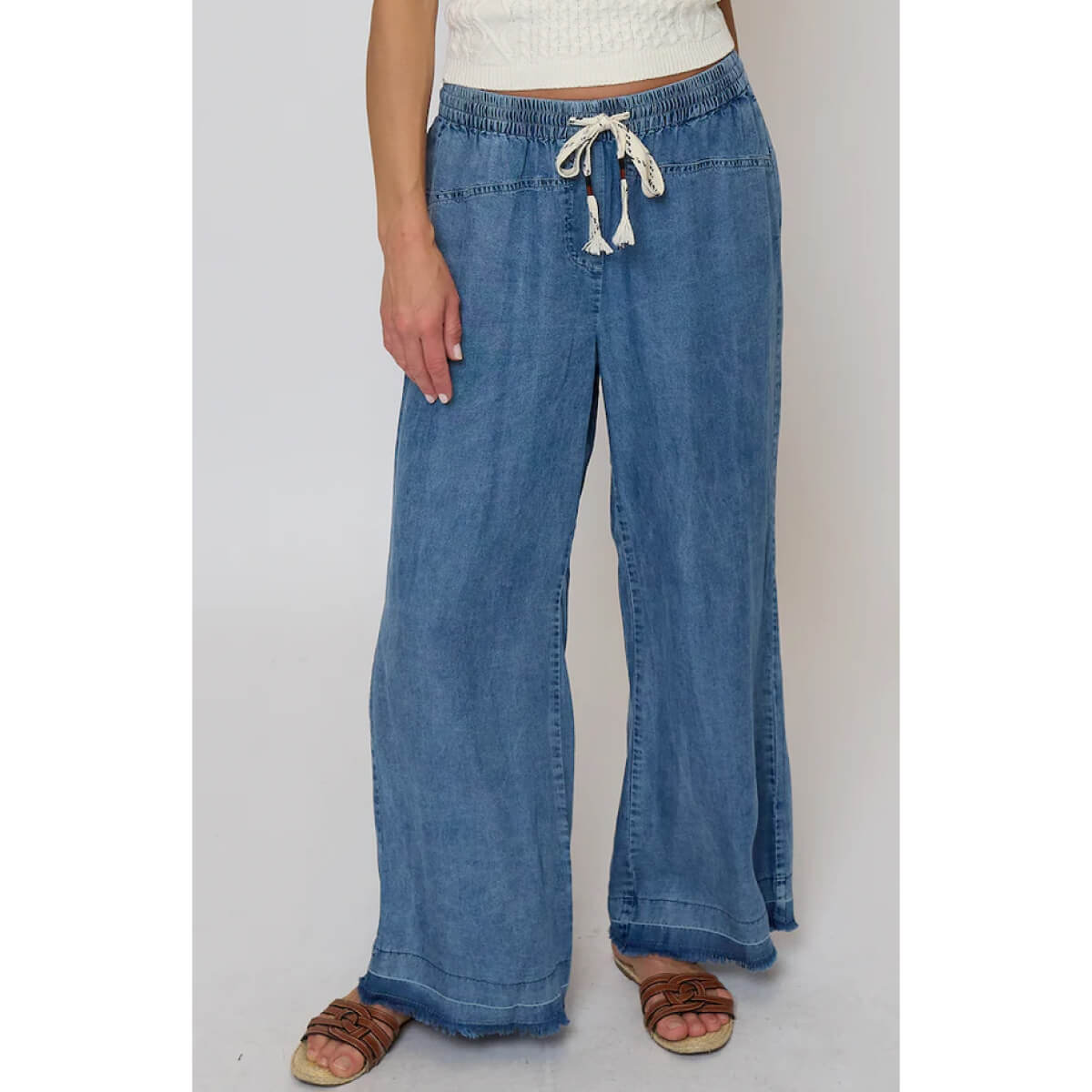 Central Park West Celine Mid Rise Drawstring Pants blue | MILK MONEY milkmoney.co | cute pants for women. cute trendy pants.