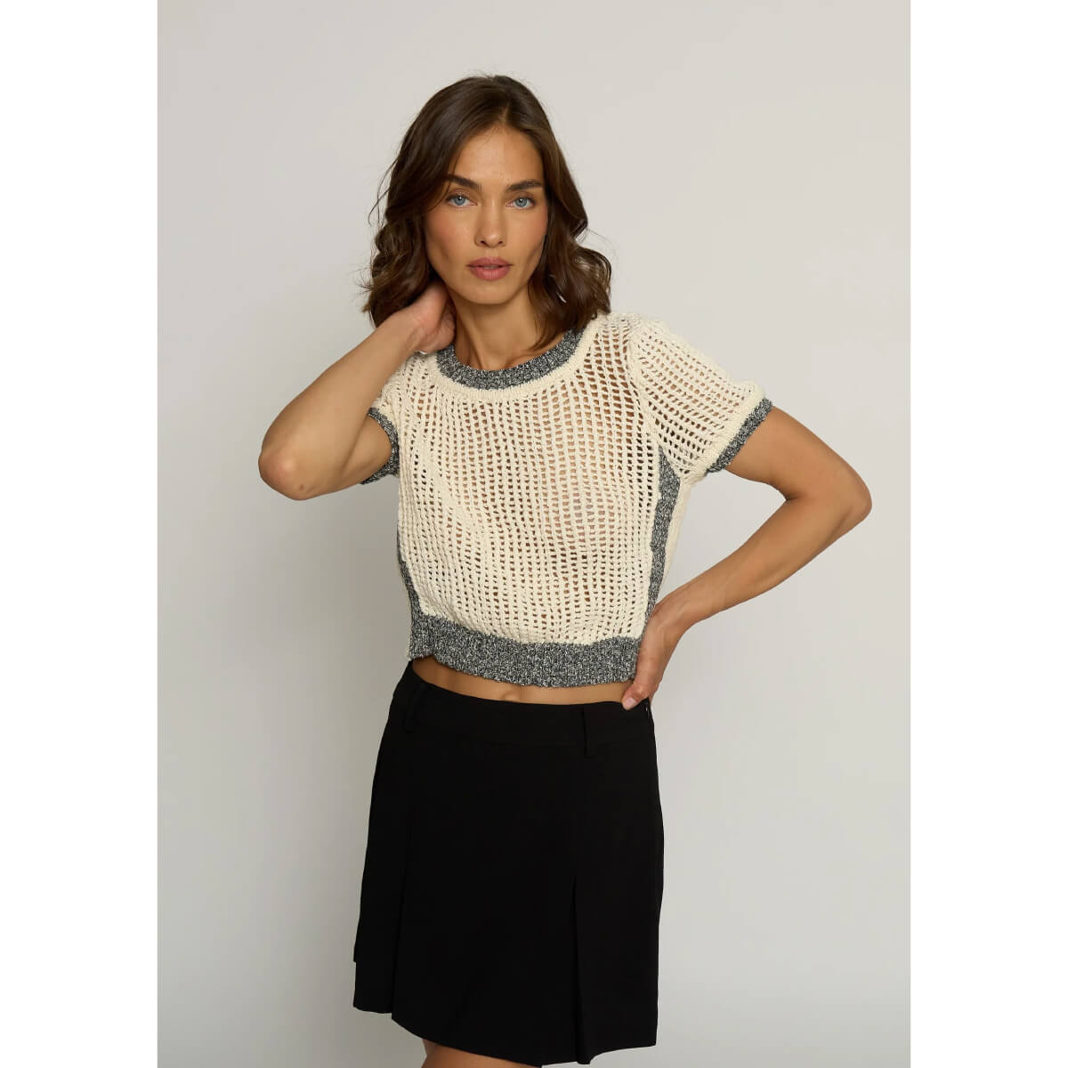 Central Park West Cropped Mesh Stitch Top front | MILK MONEY milkmoney.co | cute tops for women. trendy tops for women. cute blouses for women. stylish tops for women. pretty womens tops.
