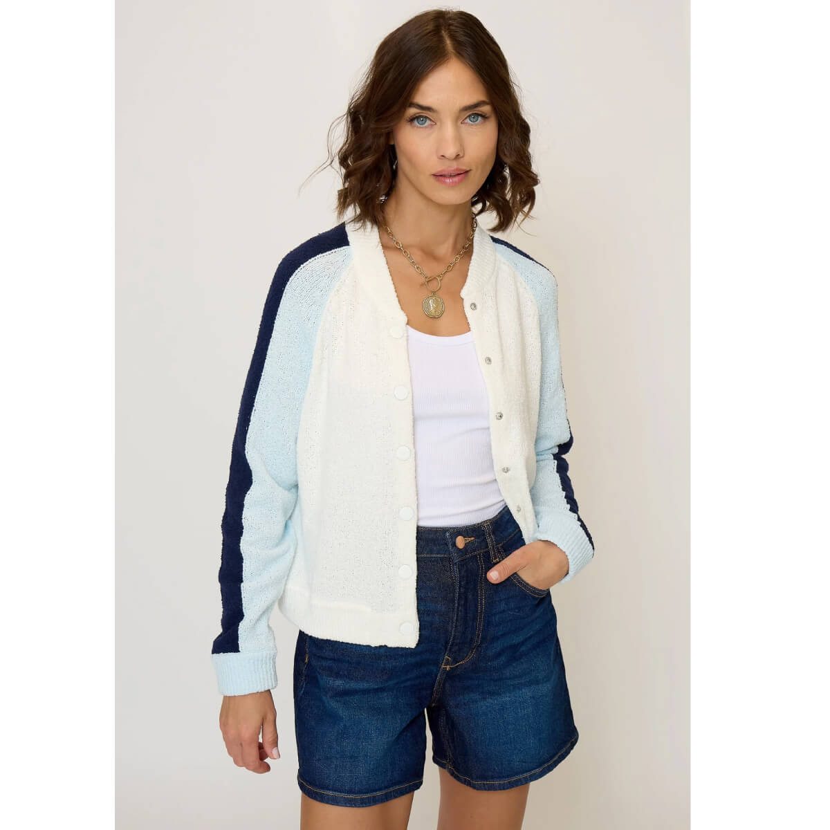 Central Park West Daphne Knit Bomber white front | MILK MONEY milkmoney.co | cute jackets for women. cute coats. cool jackets for women. stylish jackets for women. trendy jackets for women. trendy womens coats.