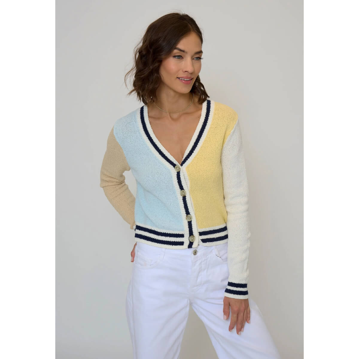 Central Park West Daphne Varsity Stripe Cardigan front | MILK MONEY milkmoney.co | cute tops for women. trendy tops for women. cute blouses for women. stylish tops for women. pretty womens tops.