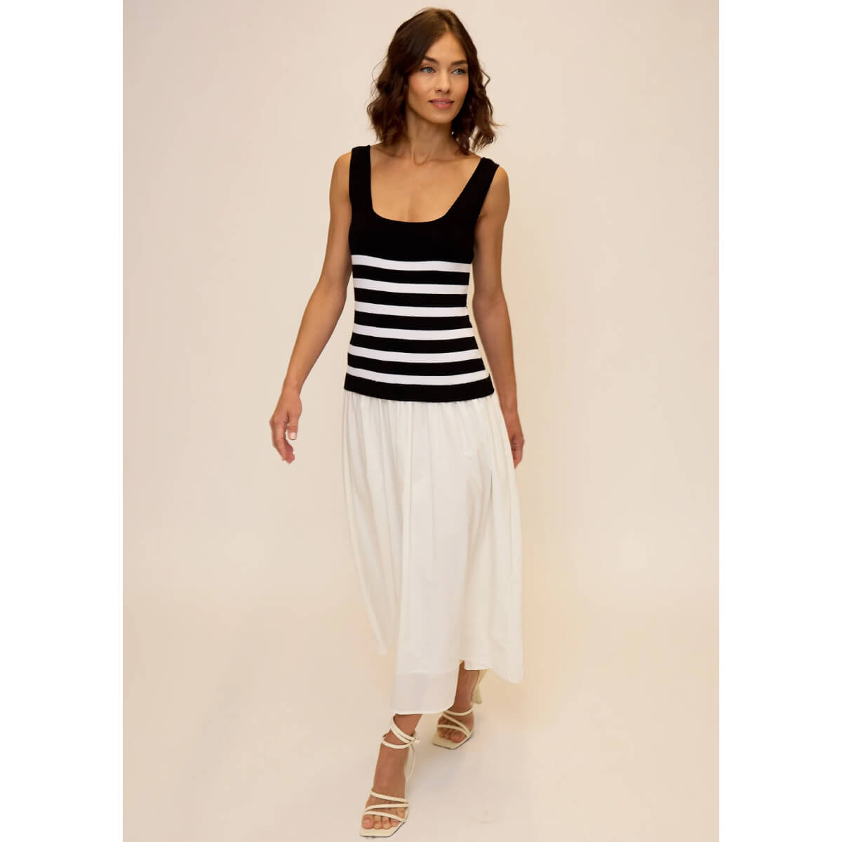 Central Park West Sienna Squareneck Twofer Midi Dress black front | MILK MONEY milkmoney.co | cute clothes for women. womens online clothing. trendy online clothing stores. womens casual clothing online. trendy clothes online. trendy women's clothing online. ladies online clothing stores. trendy women's clothing stores. cute female clothes.