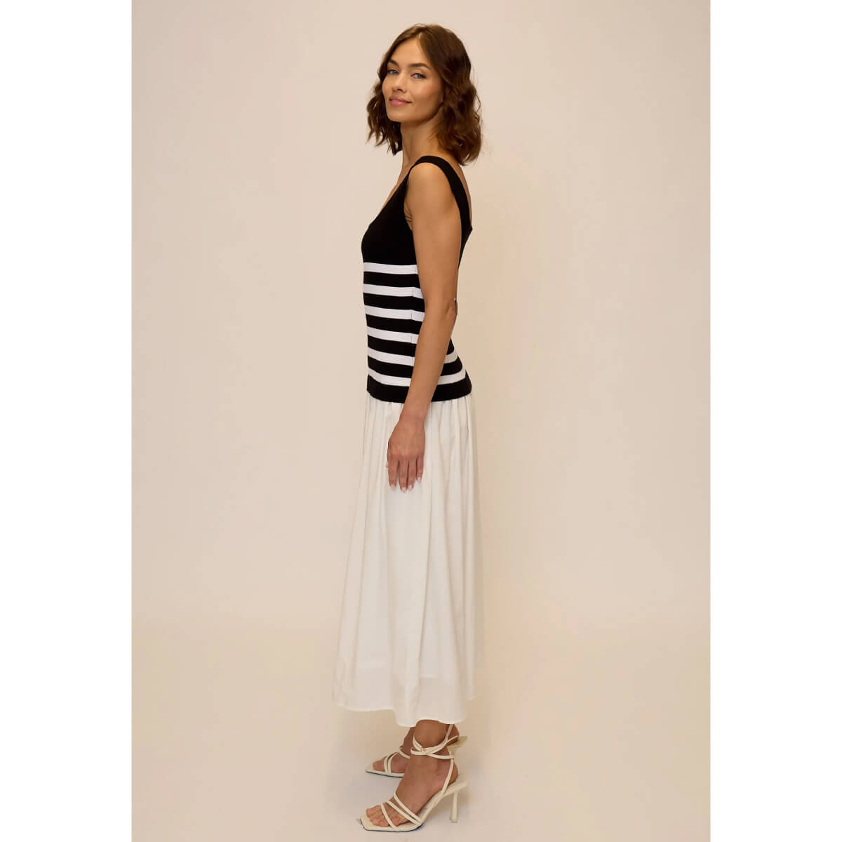 Central Park West Sienna Squareneck Twofer Midi Dress black side | MILK MONEY milkmoney.co | cute clothes for women. womens online clothing. trendy online clothing stores. womens casual clothing online. trendy clothes online. trendy women's clothing online. ladies online clothing stores. trendy women's clothing stores. cute female clothes.