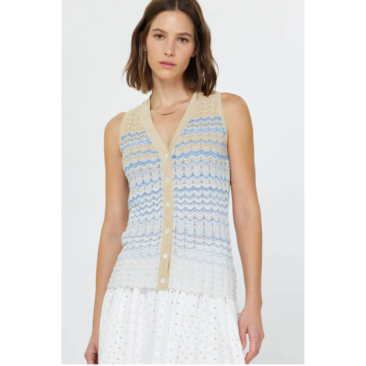 Chevron Stripe Knit Vest taupe front | MILK MONEY milkmoney.co | cute tops for women. trendy tops for women. cute blouses for women. stylish tops for women. pretty womens tops.