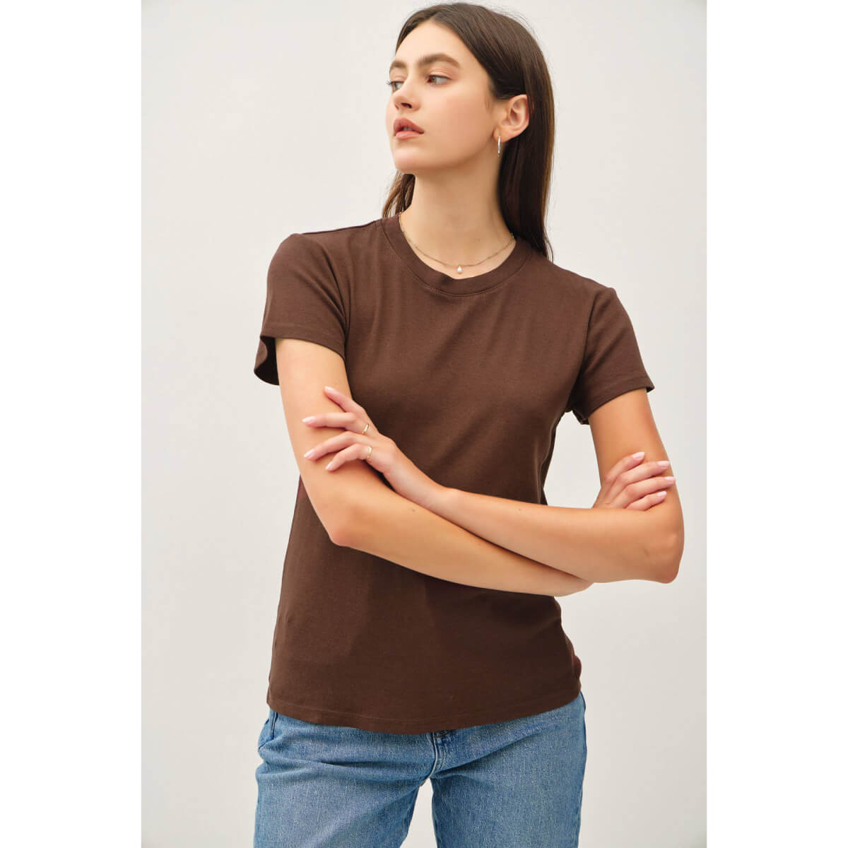 Classic Cotton Crewneck Tee chocolate front | MILK MONEY milkmoney.co | cute tops for women. trendy tops for women. cute blouses for women. stylish tops for women. pretty womens tops.