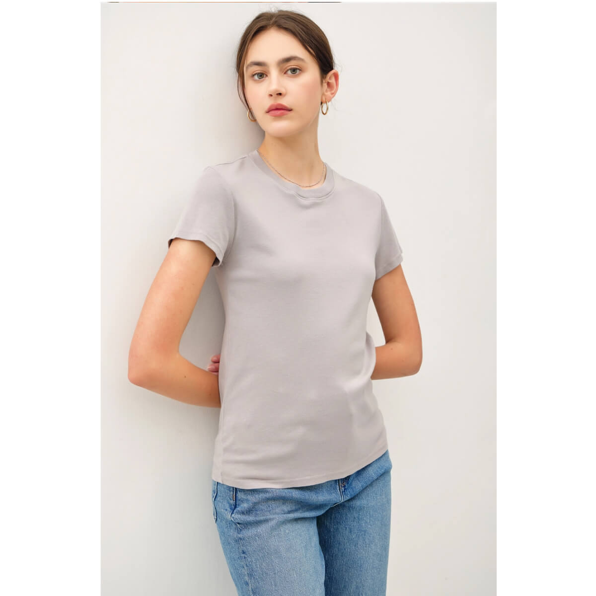 Classic Cotton Crewneck Tee grey front | MILK MONEY milkmoney.co | cute tops for women. trendy tops for women. cute blouses for women. stylish tops for women. pretty womens tops.
