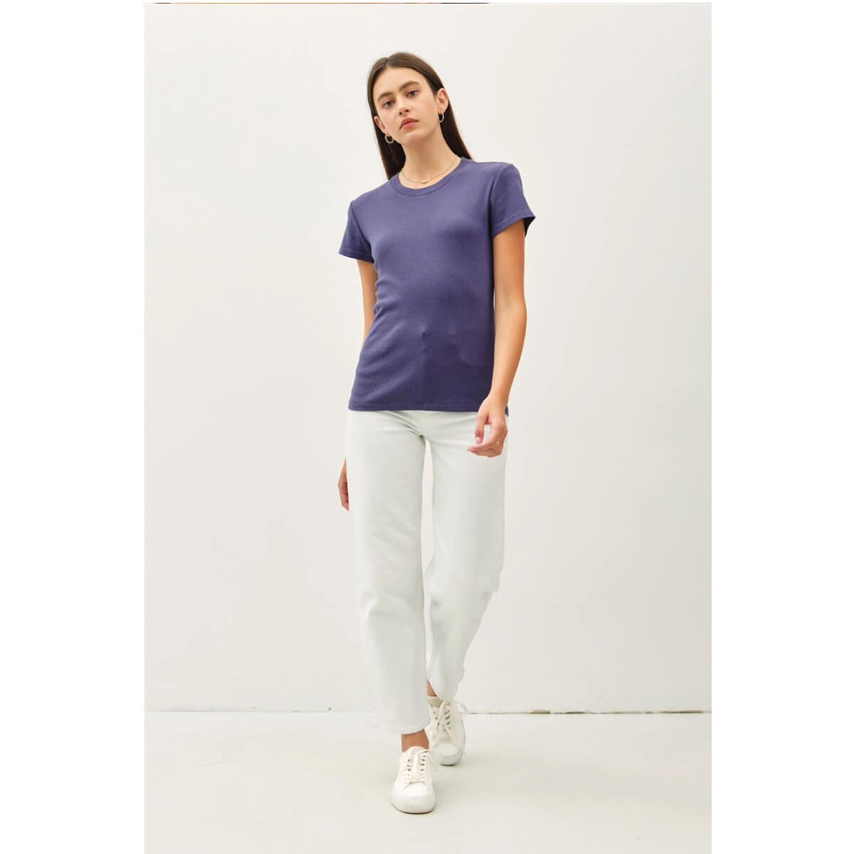 Classic Cotton Crewneck Tee indiso front | MILK MONEY milkmoney.co | cute tops for women. trendy tops for women. cute blouses for women. stylish tops for women. pretty womens tops.