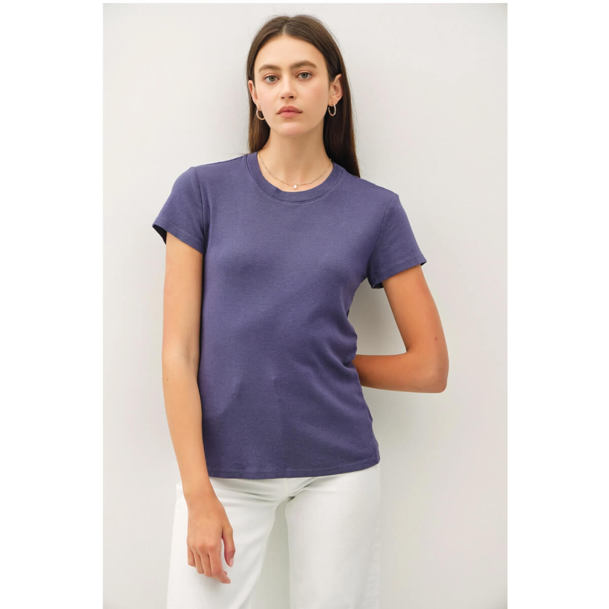 Classic Cotton Crewneck Tee indigo front | MILK MONEY milkmoney.co | cute tops for women. trendy tops for women. cute blouses for women. stylish tops for women. pretty womens tops.