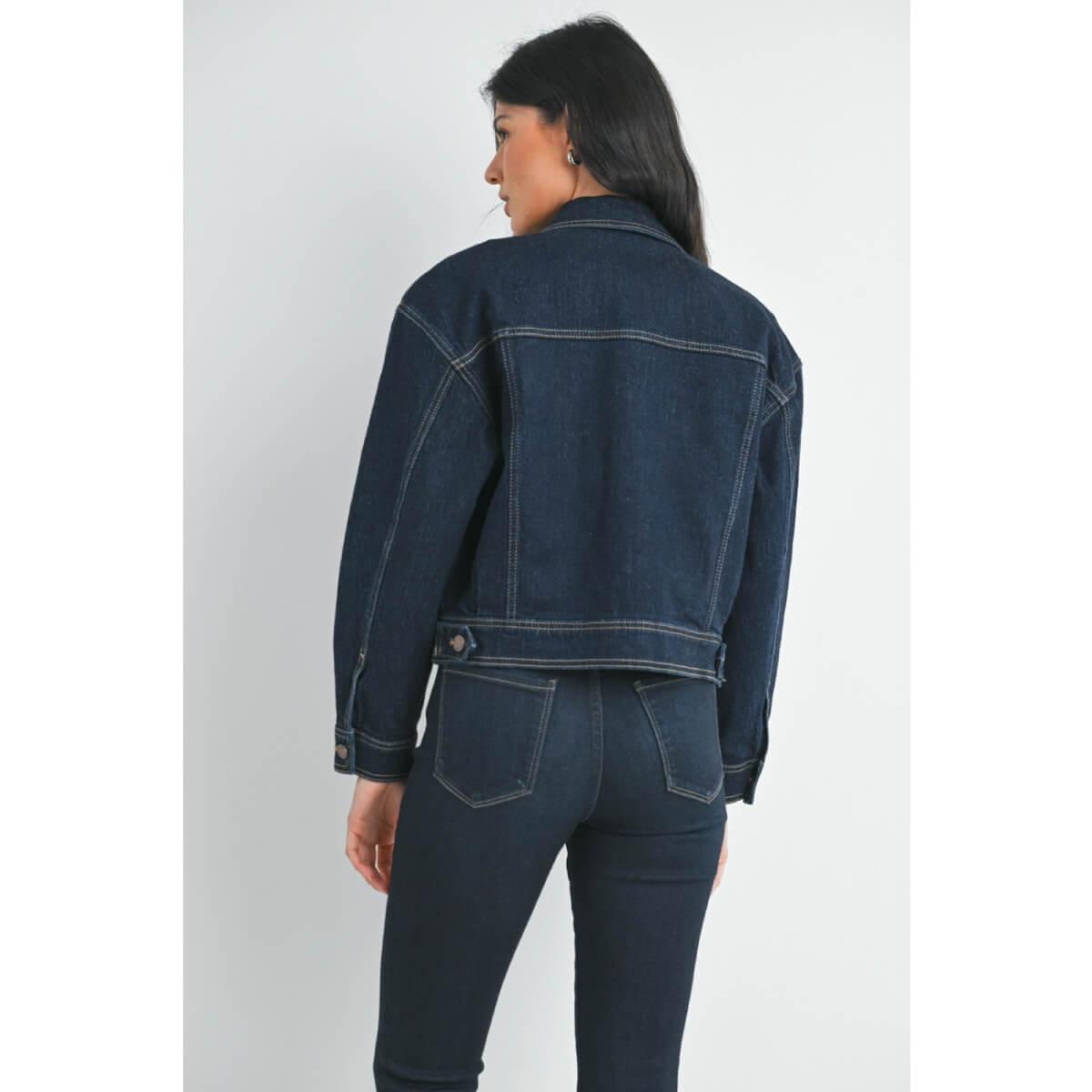Classic Dark Denim Jacket blue back | MILK MONEY milkmoney.co | cute jackets for women. cute coats. cool jackets for women. stylish jackets for women. trendy jackets for women. trendy womens coats.