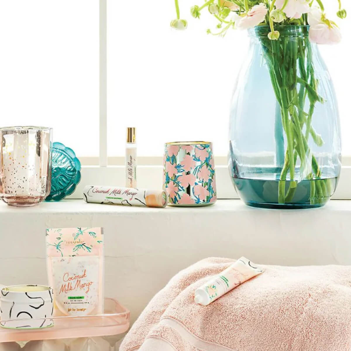 Coconut Milk Mango Pearl Glass Candle pink lifestyle | MILK MONEY milkmoney.co | cute clothes for women. womens online clothing. trendy online clothing stores. womens casual clothing online. trendy clothes online. trendy women's clothing online. ladies online clothing stores. trendy women's clothing stores. cute female clothes.