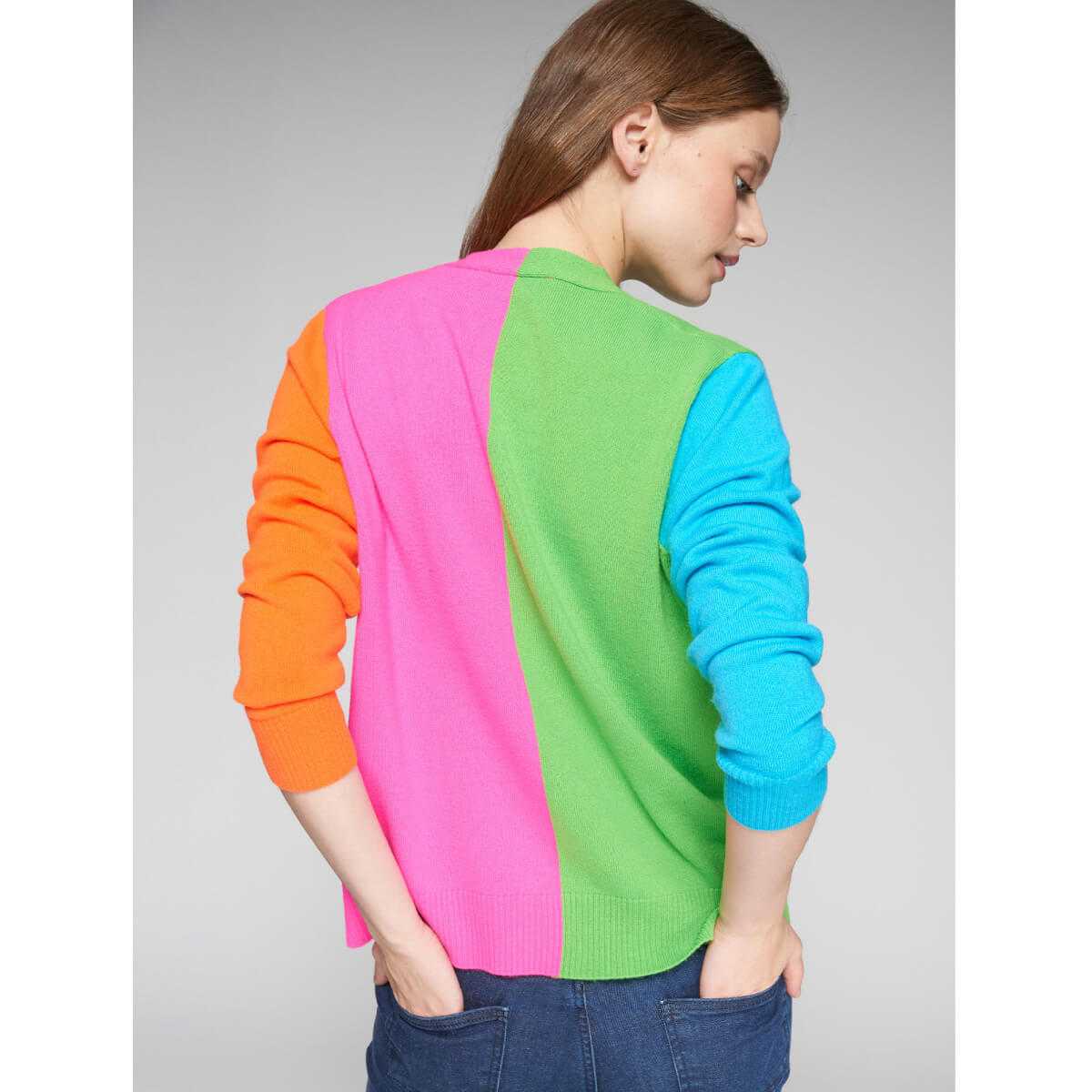 Vilagallo Color Block V-Neck Cardigan back pink | MILK MONEY milkmoney.co | cute tops for women. trendy tops for women. cute blouses for women. stylish tops for women. pretty womens tops.