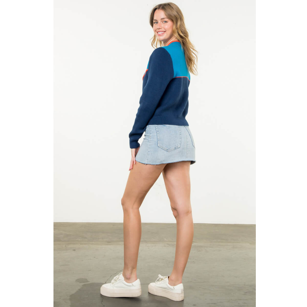 Color Block Knit Prep School Sweater blue back | MILK MONEY milkmoney.co | cute tops for women. trendy tops for women. cute blouses for women. stylish tops for women. pretty womens tops.