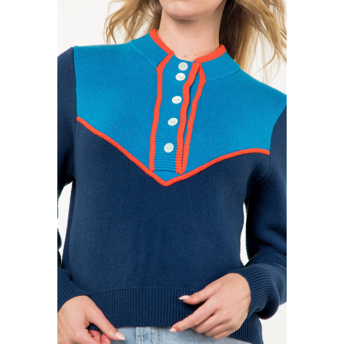 Color Block Knit Prep School Sweater blue front | MILK MONEY milkmoney.co | cute tops for women. trendy tops for women. cute blouses for women. stylish tops for women. pretty womens tops.