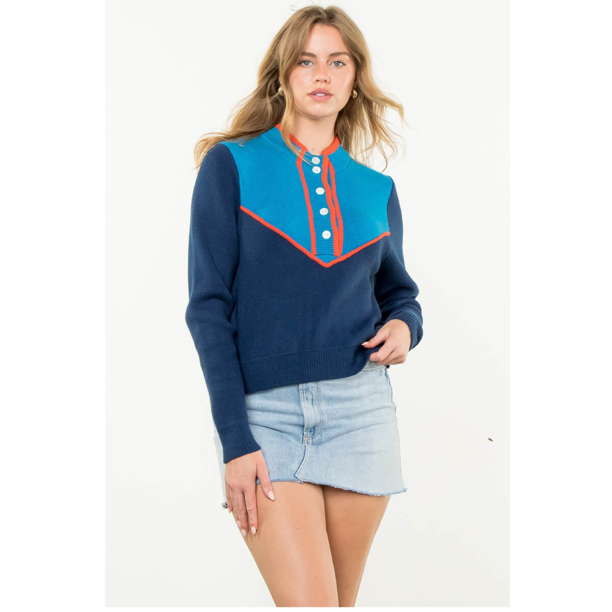 Color Block Knit Prep School Sweater blue front | MILK MONEY milkmoney.co | cute tops for women. trendy tops for women. cute blouses for women. stylish tops for women. pretty womens tops.