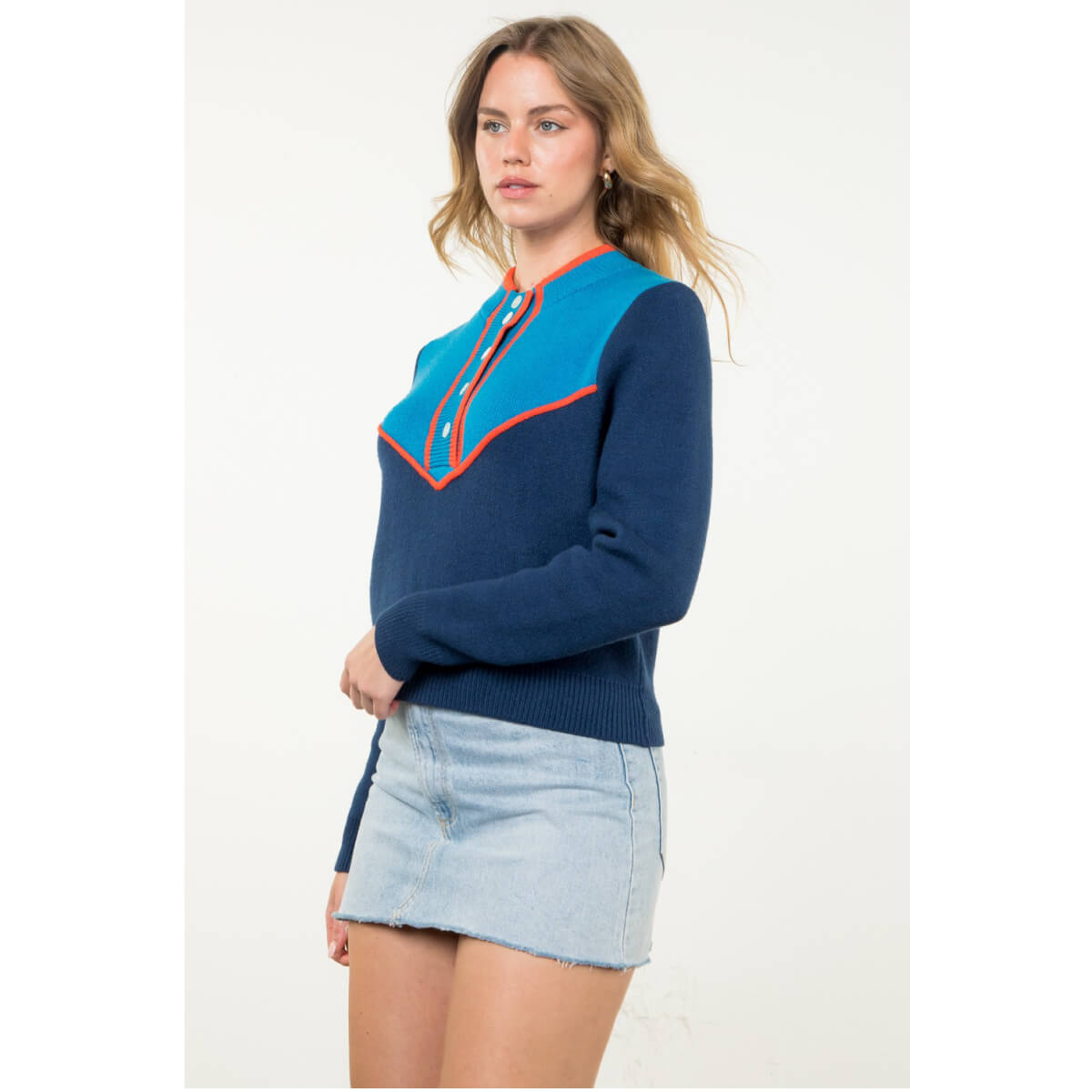 Color Block Knit Prep School Sweater blue front | MILK MONEY milkmoney.co | cute tops for women. trendy tops for women. cute blouses for women. stylish tops for women. pretty womens tops.