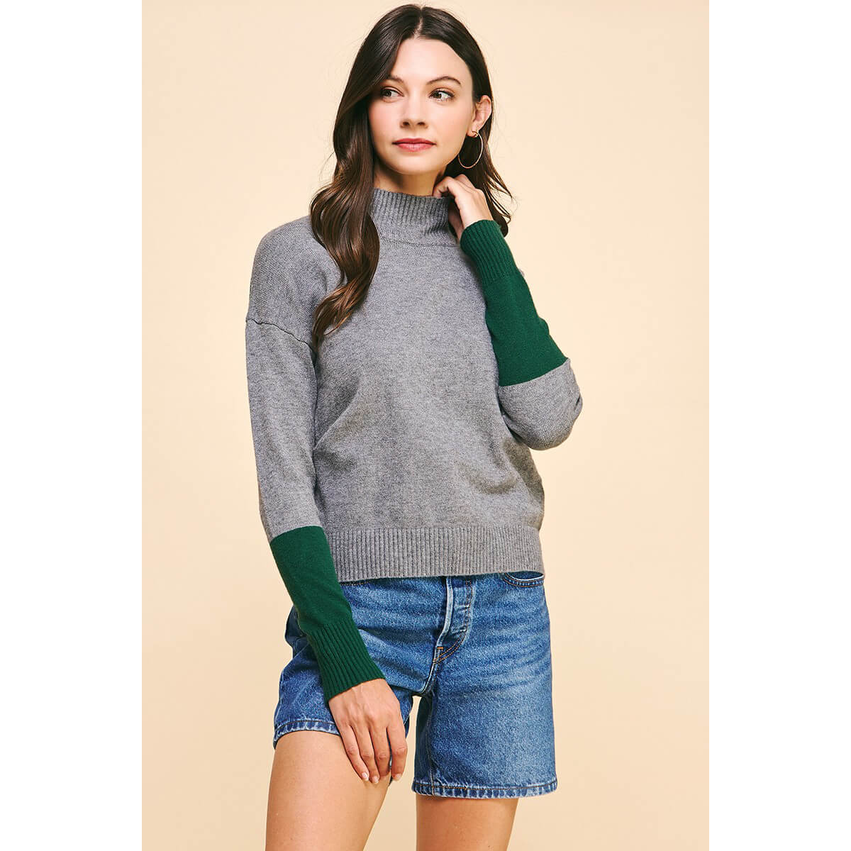 Color Block Mock Neck Sweater
