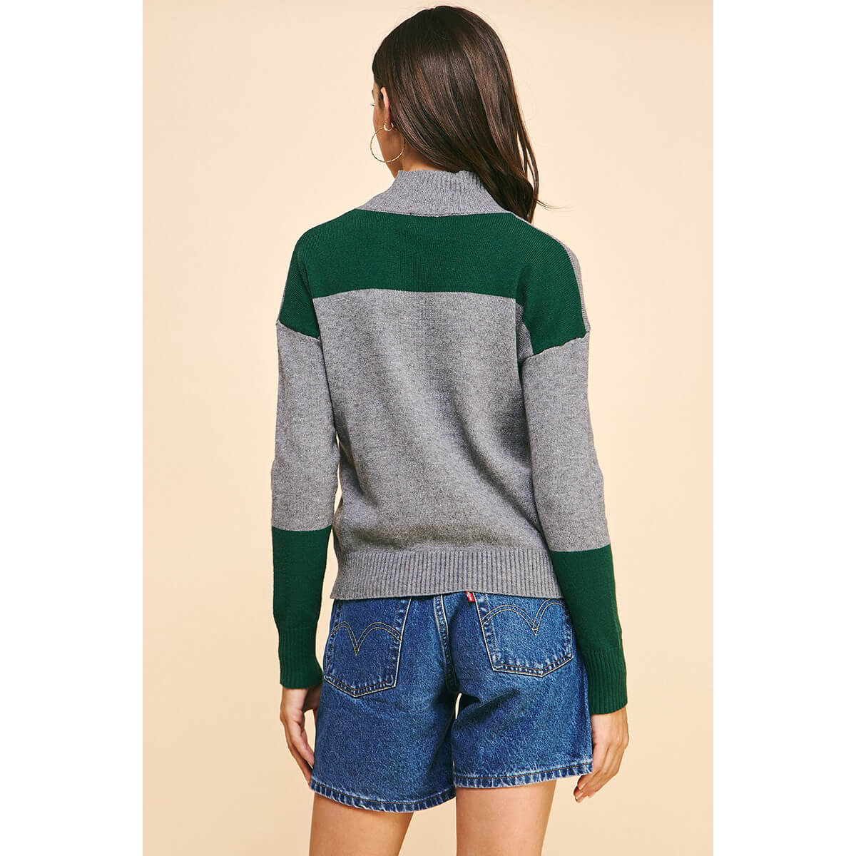 Color Block Mock Neck Sweater