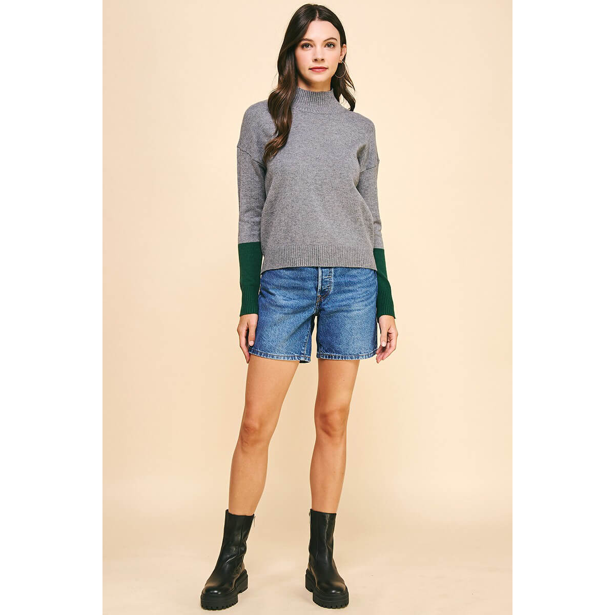 Color Block Mock Neck Sweater green front | MILK MONEY milkmoney.co | cute clothes for women. womens online clothing. trendy online clothing stores. womens casual clothing online. trendy clothes online. trendy women's clothing online. ladies online clothing stores. trendy women's clothing stores. cute female clothes.