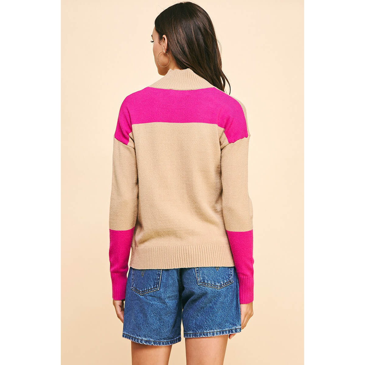 Color Block Mock Neck Sweater