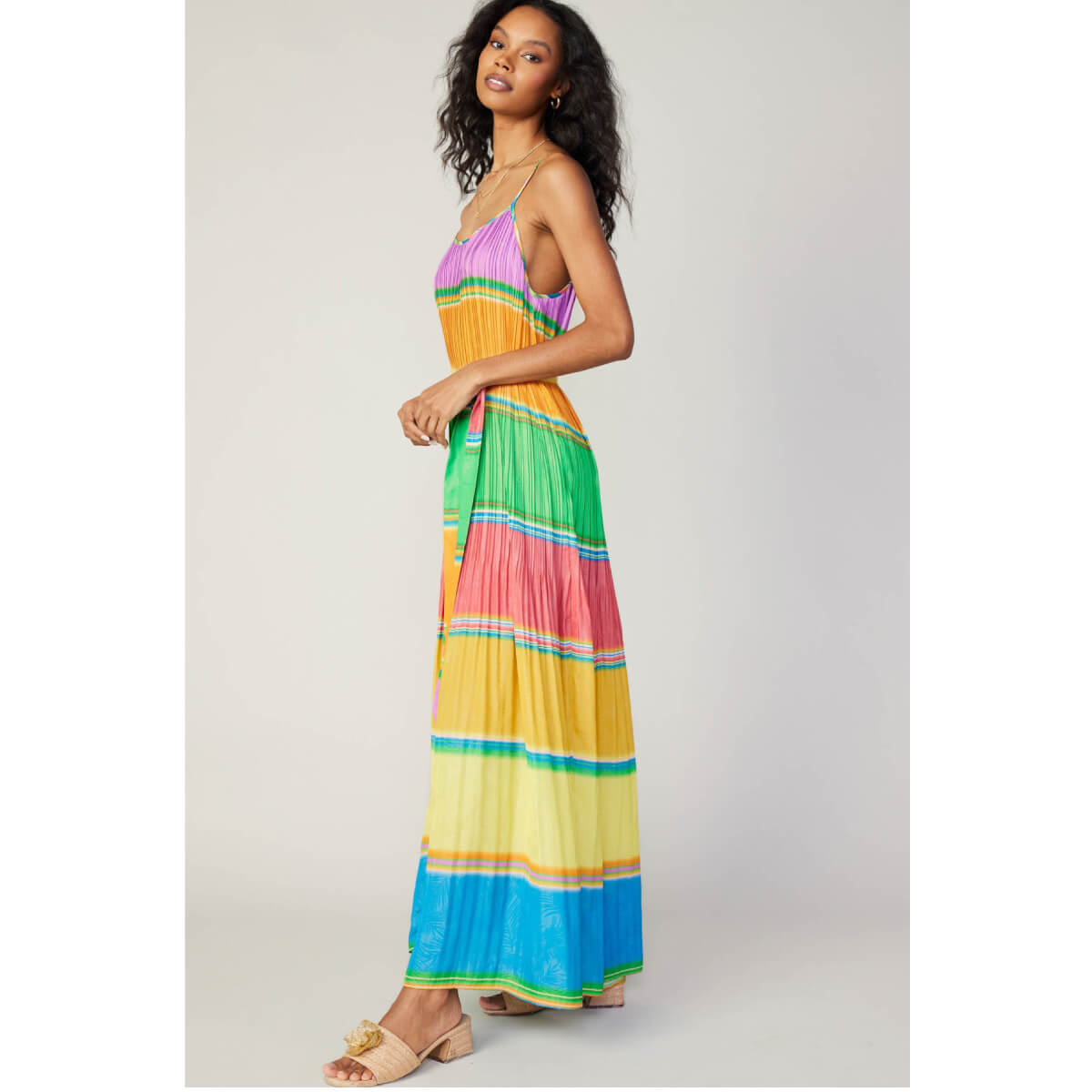 Color Block Pleated Cami Maxi Dress side | MILK MONEY milkmoney.co | cute clothes for women. womens online clothing. trendy online clothing stores. womens casual clothing online. trendy clothes online. trendy women's clothing online. ladies online clothing stores. trendy women's clothing stores. cute female clothes.
