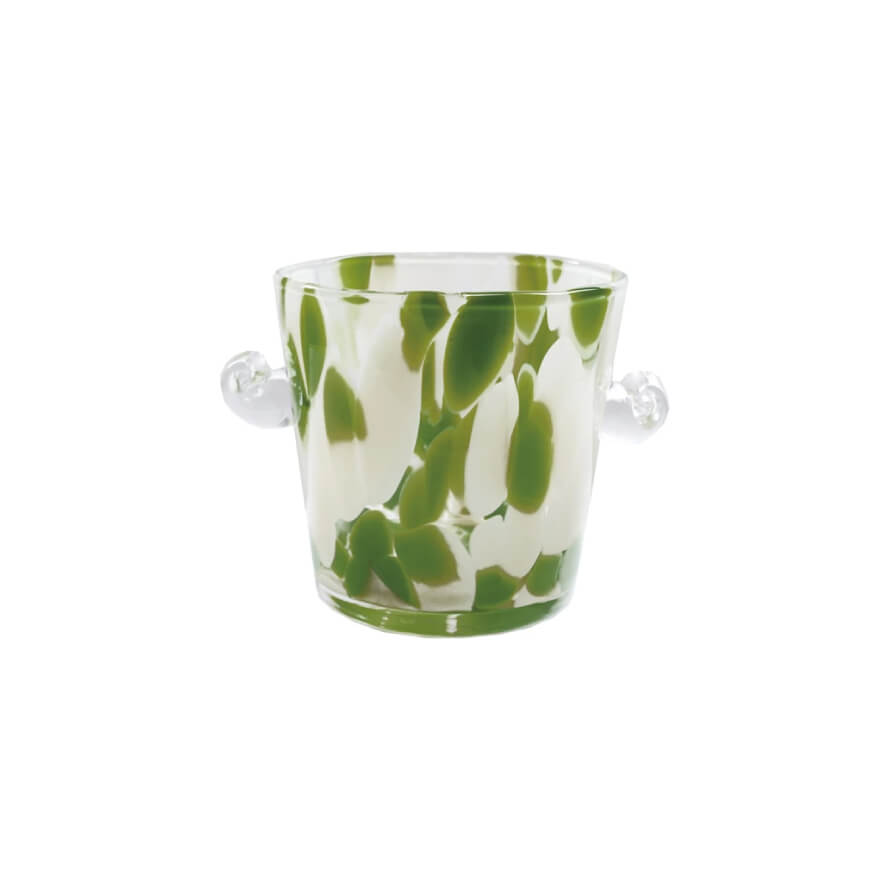 Confetti Glass Mini Ice Bucket with Handles green front | MILK MONEY milkmoney.co | Home decor online, Modern home decor, Luxury home furnishings, Best home decor, Home accessories for sale, Living room furniture sets, Kitchen decor ideas, Wall art for home, Bathroom accessories, Vintage home decor, Minimalist home decor