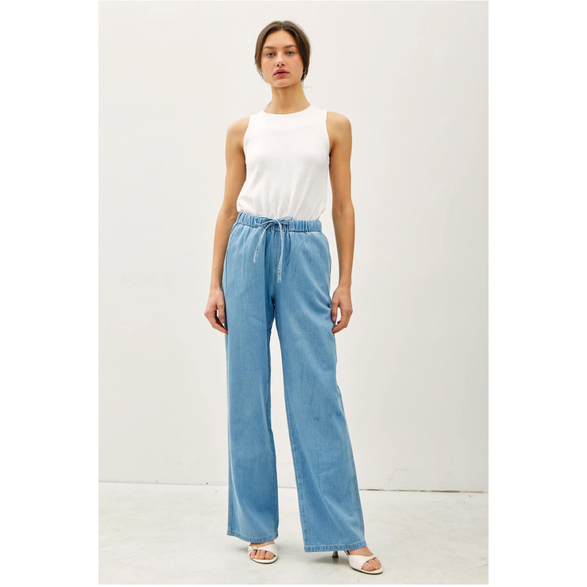 Cotton Wide Leg Pants blue front | MILK MONEY milkmoney.co | cute pants for women. cute trendy pants.