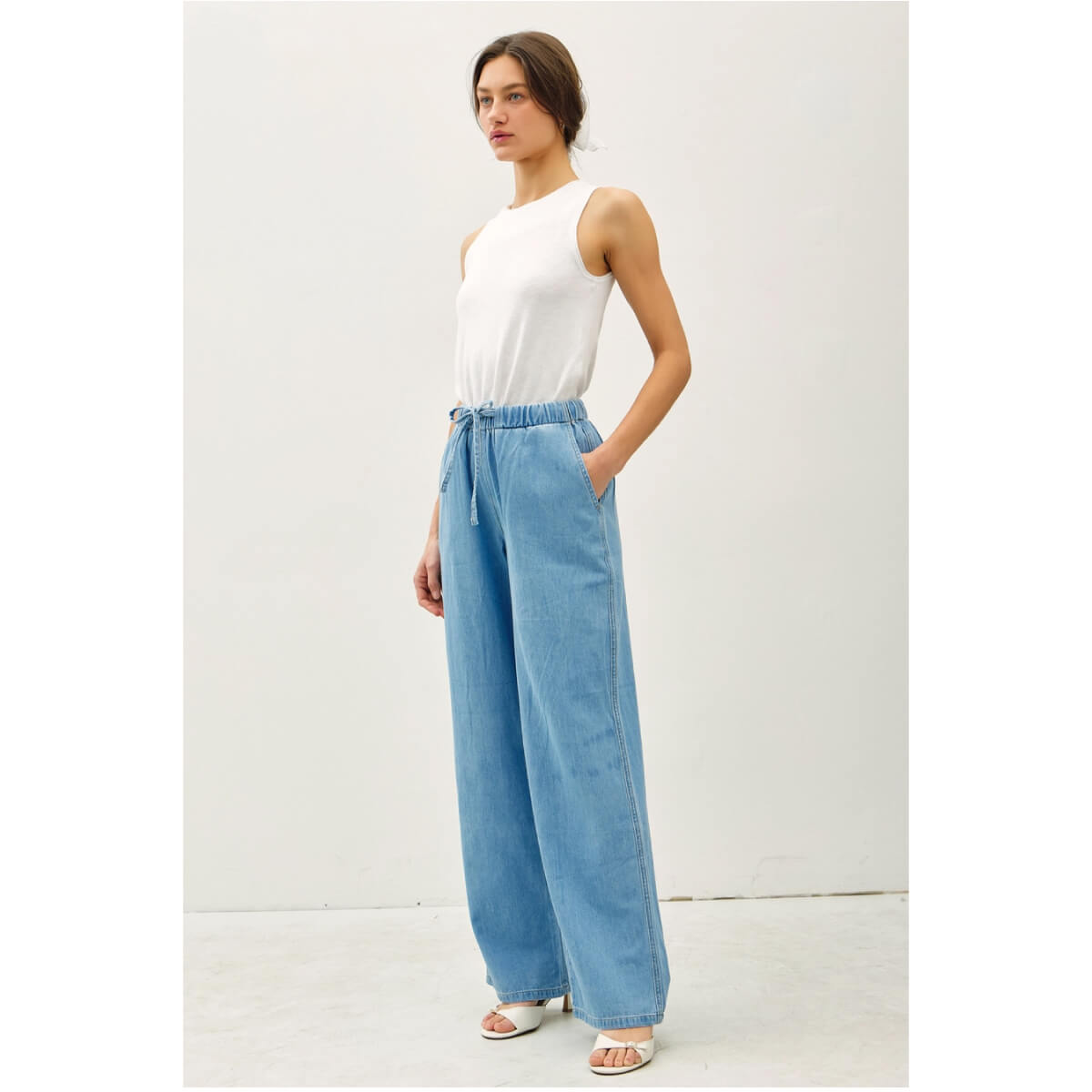 Cotton Wide Leg Pants blue front | MILK MONEY milkmoney.co | cute pants for women. cute trendy pants.