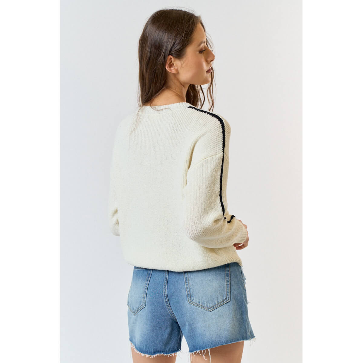 Crew Neck Single Striped Sweater