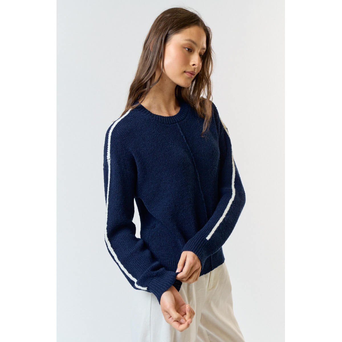 Crew Neck Single Striped Sweater