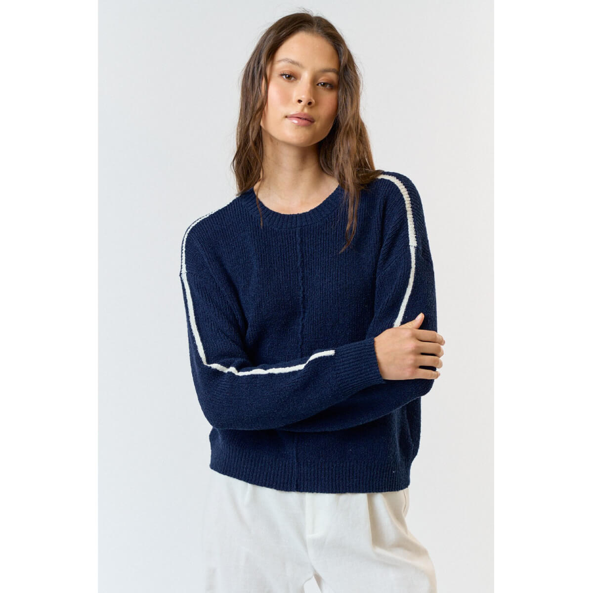 Crew Neck Single Striped Sweater