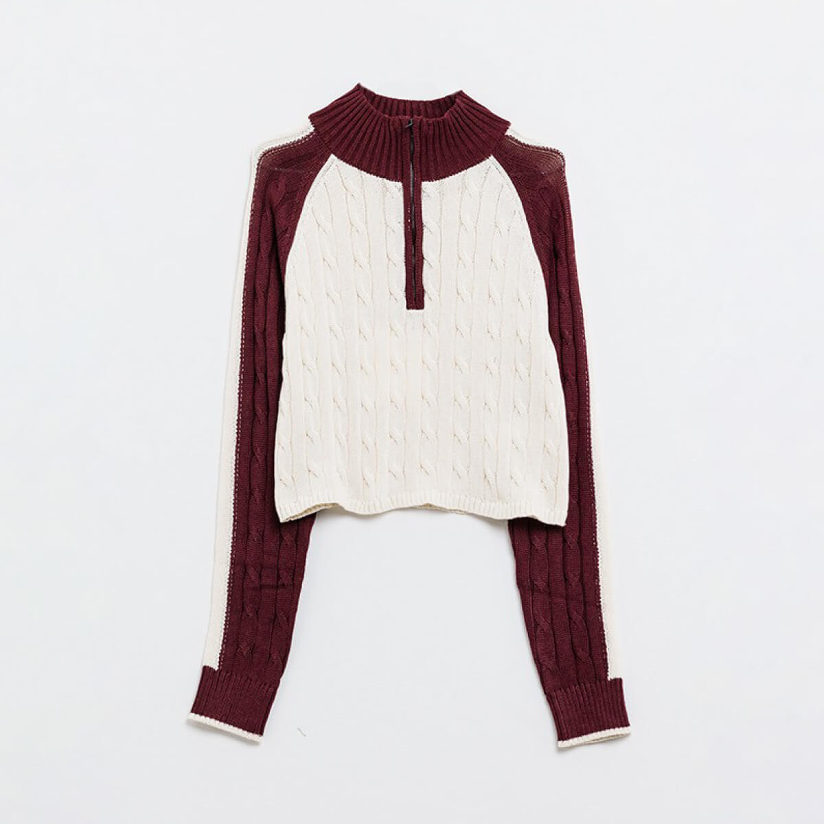 Cropped Cable Knit V-Neck Sweater