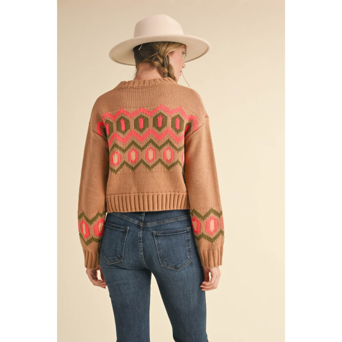 Cropped Geometric Knit Sweater brown back | MILK MONEY milkmoney.co | cute sweaters for women, cute knit sweaters, cute pullover sweaters