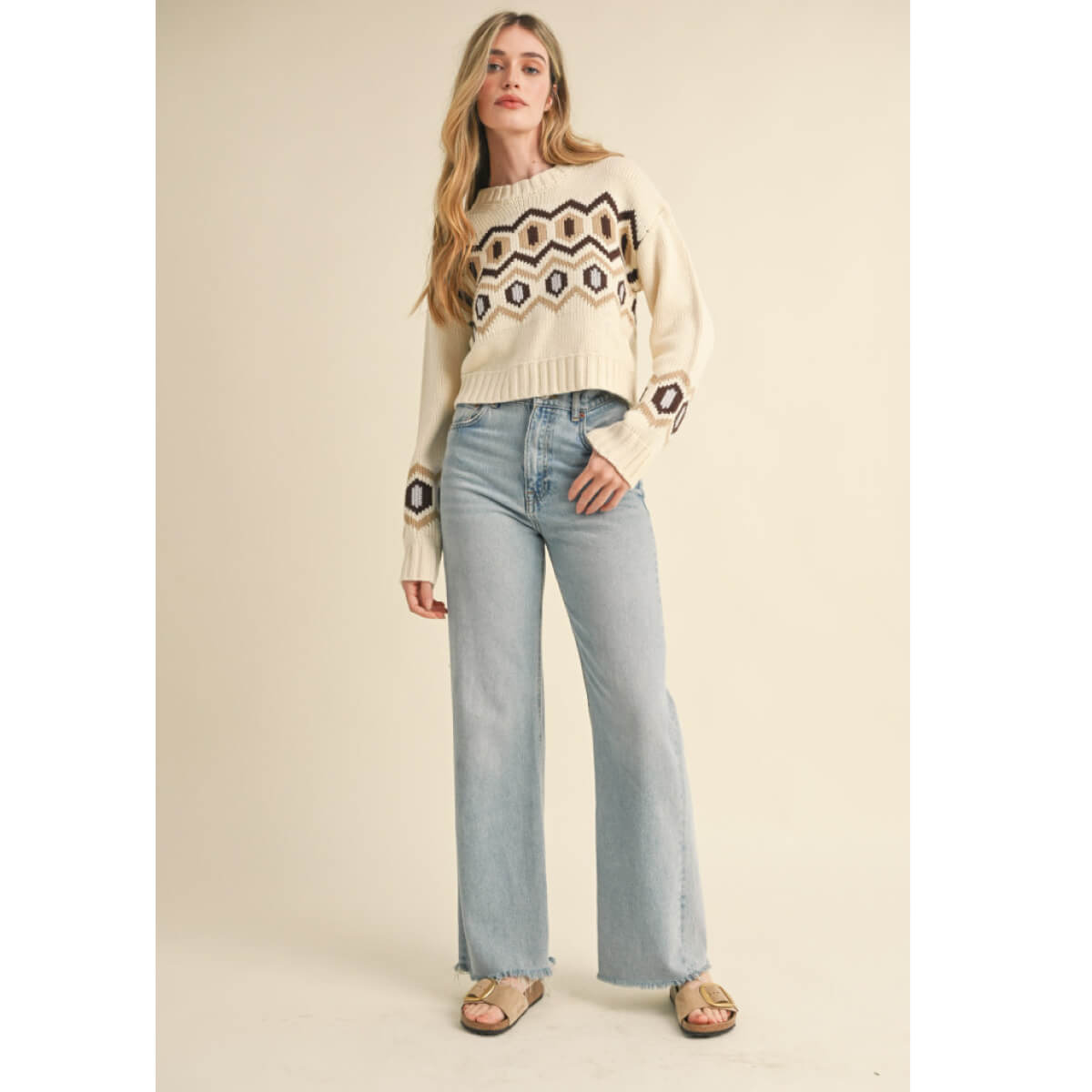 Cropped Geometric Knit Sweater ivory front | MILK MONEY milkmoney.co | cute sweaters for women, cute knit sweaters, cute pullover sweaters