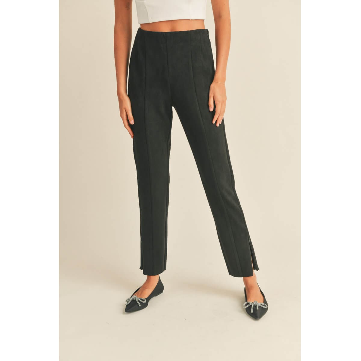 Cropped High Waisted Suede Pants black front | MILK MONEY milkmoney.co | cute pants for women. cute trendy pants.