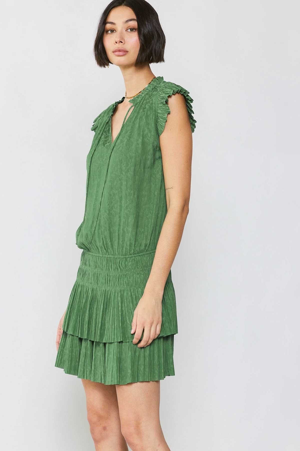 Green Leopard Jacquard Mini Dress