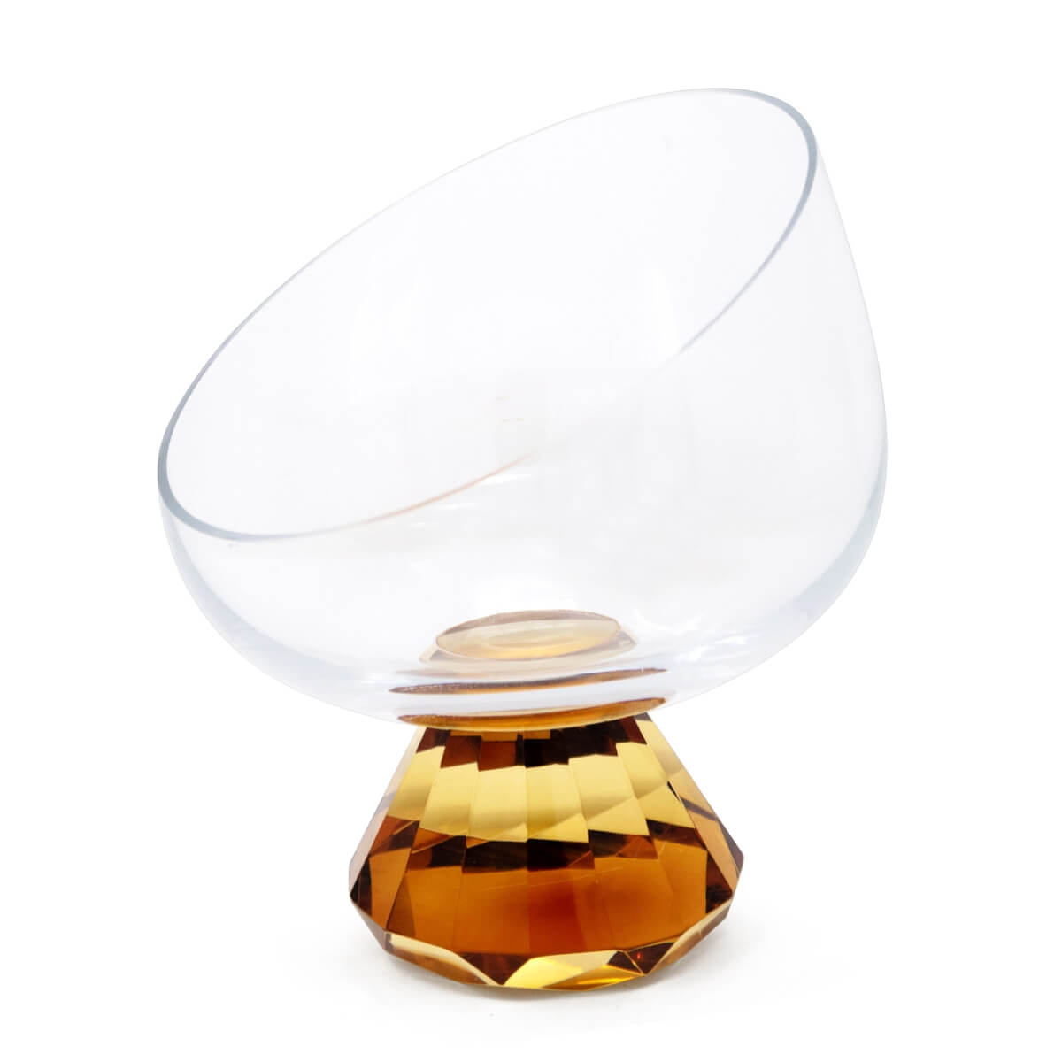 Cut Glass Angular Bowl with Colored Diamond Stem