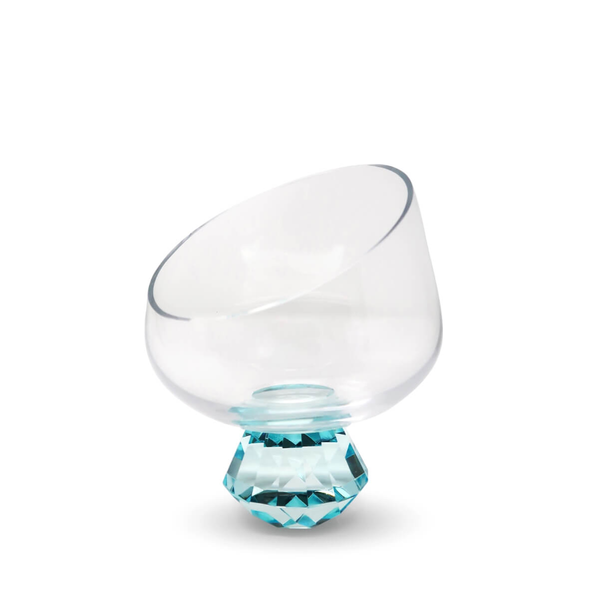 Cut Glass Angular Bowl with Colored Diamond Stem
