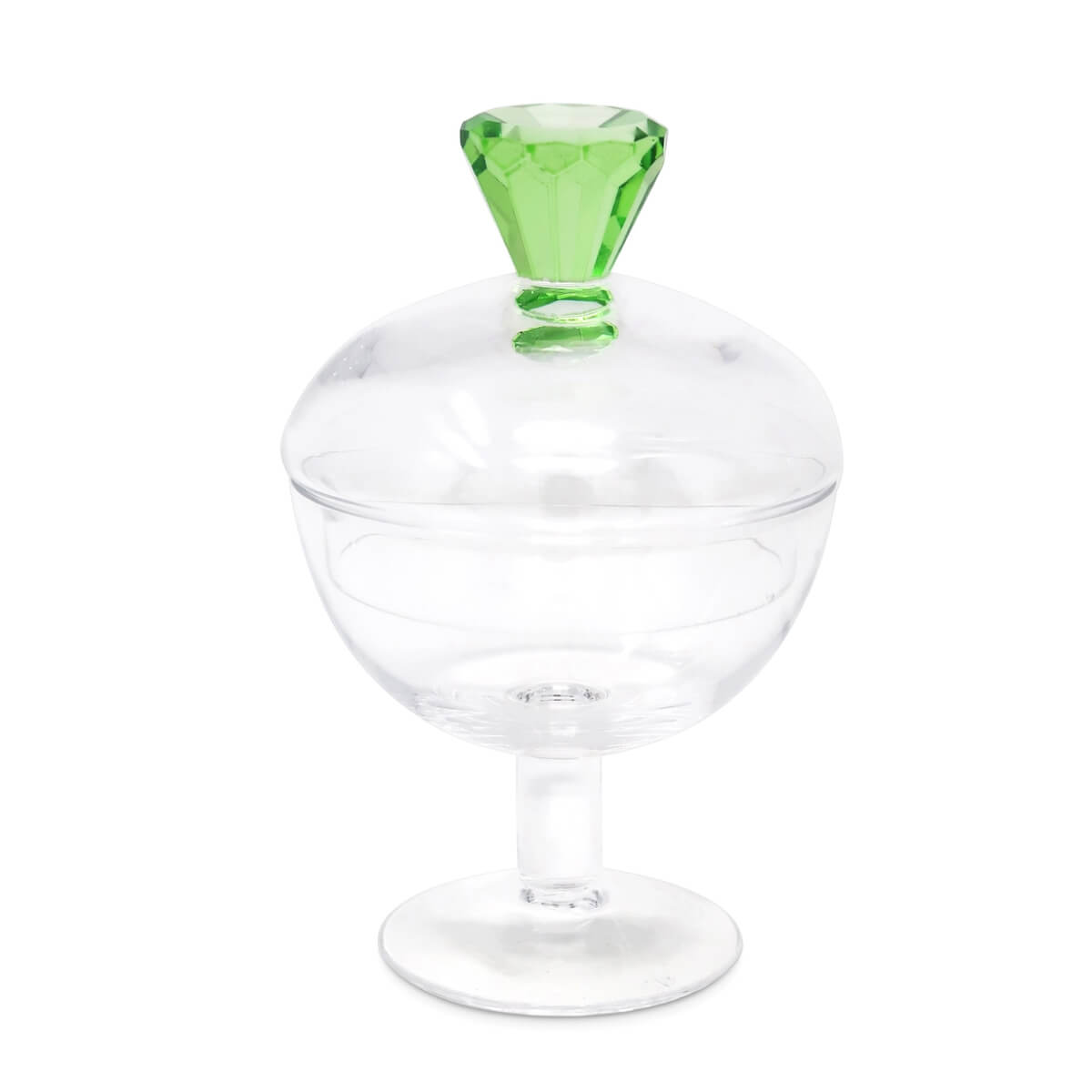 Cut Glass Footed Jar with Colored Diamond Shaped Lids