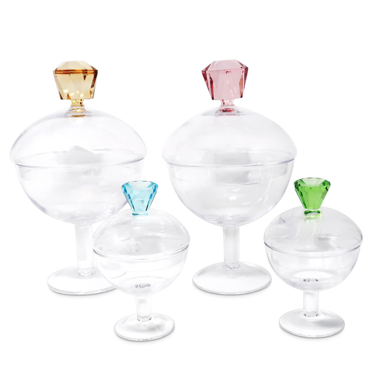 Cut Glass Footed Jar with Colored Diamond Shaped Lids