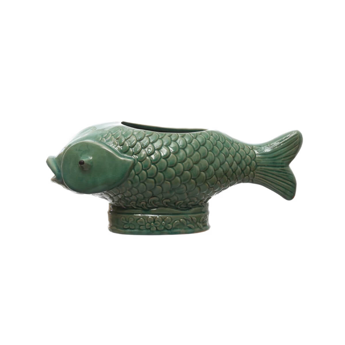 Debossed Stoneware Fish Planter green front | MILK MONEY milkmoney.co | Home decor online, Modern home decor, Luxury home furnishings, Best home decor, Home accessories for sale, Living room furniture sets, Kitchen decor ideas, Wall art for home, Bathroom accessories, Vintage home decor, Minimalist home decor
