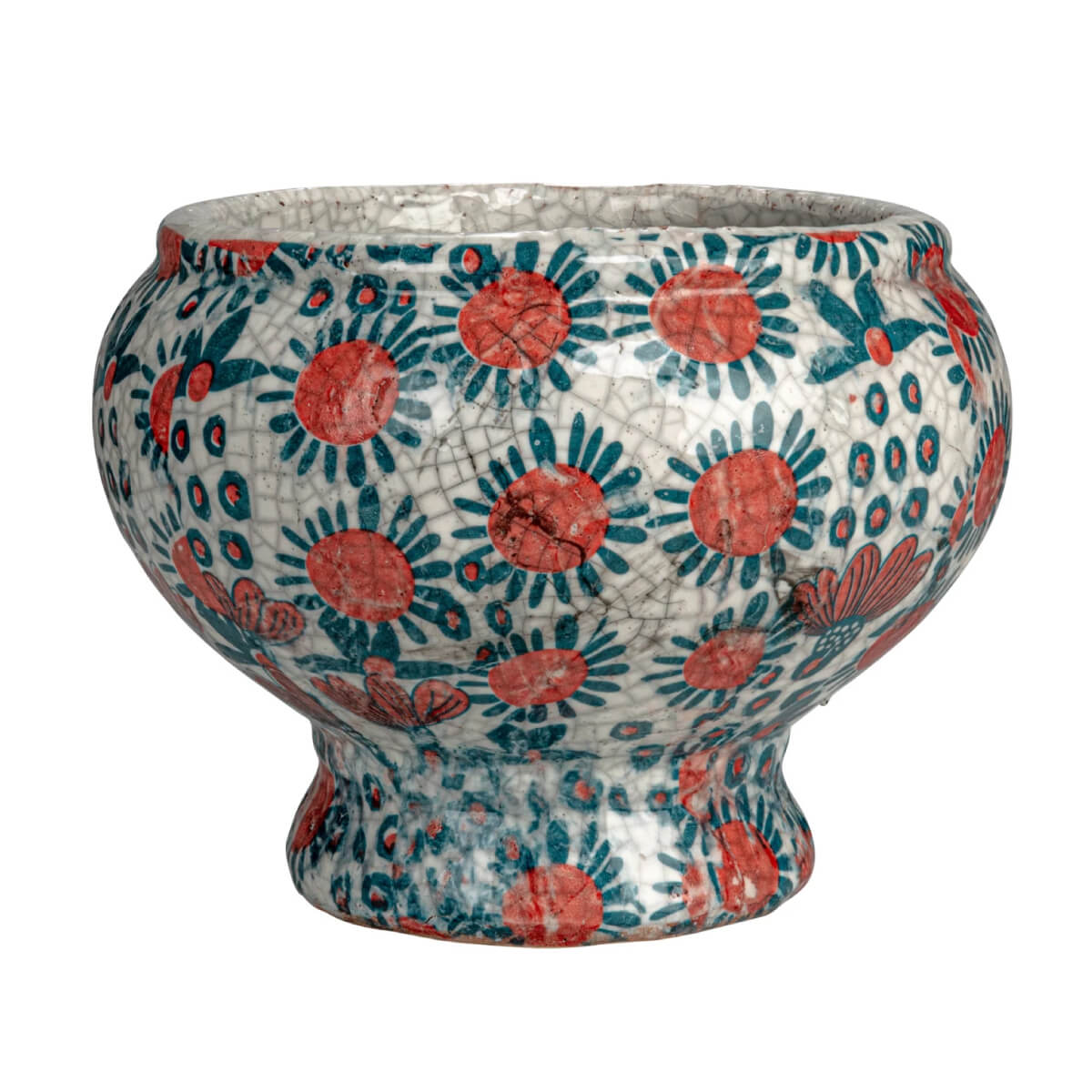 Decorative Printed Terra-cotta Footed Planter front red green | MILK MONEY milkmoney.co | Home decor online, Modern home decor, Luxury home furnishings, Best home decor, Home accessories for sale, Living room furniture sets, Kitchen decor ideas, Wall art for home, Bathroom accessories, Vintage home decor, Minimalist home decor