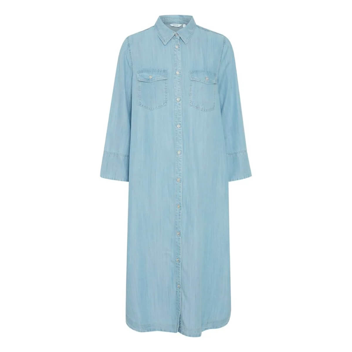 Denim Shirt Midi Dress blue front | MILK MONEY milkmoney.co | cute clothes for women. womens online clothing. trendy online clothing stores. womens casual clothing online. trendy clothes online. trendy women's clothing online. ladies online clothing stores. trendy women's clothing stores. cute female clothes.
