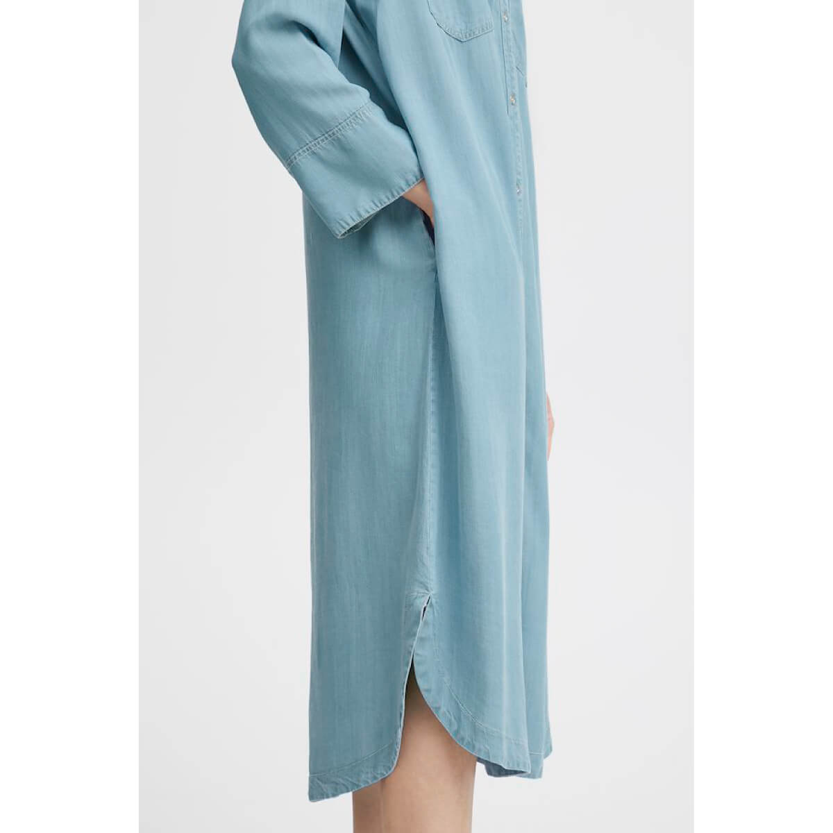 Denim Shirt Midi Dress blue side | MILK MONEY milkmoney.co | cute clothes for women. womens online clothing. trendy online clothing stores. womens casual clothing online. trendy clothes online. trendy women's clothing online. ladies online clothing stores. trendy women's clothing stores. cute female clothes.