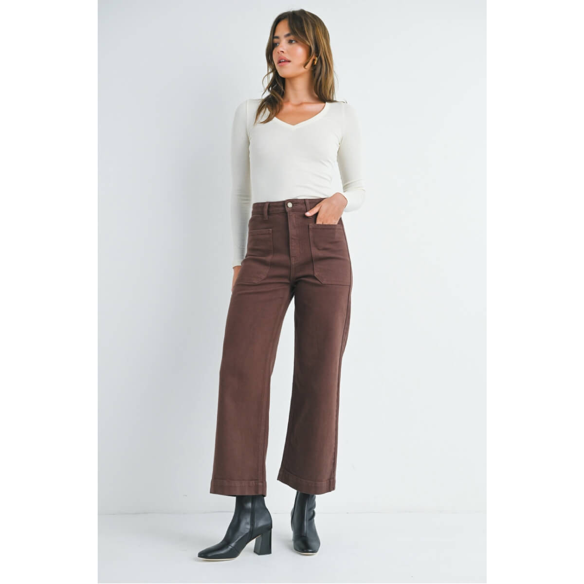 Colored Denim Utility Pants brown front | MILK MONEY milkmoney.co | cute clothes for women. womens online clothing. trendy online clothing stores. womens casual clothing online. trendy clothes online. trendy women's clothing online. ladies online clothing stores. trendy women's clothing stores. cute female clothes.