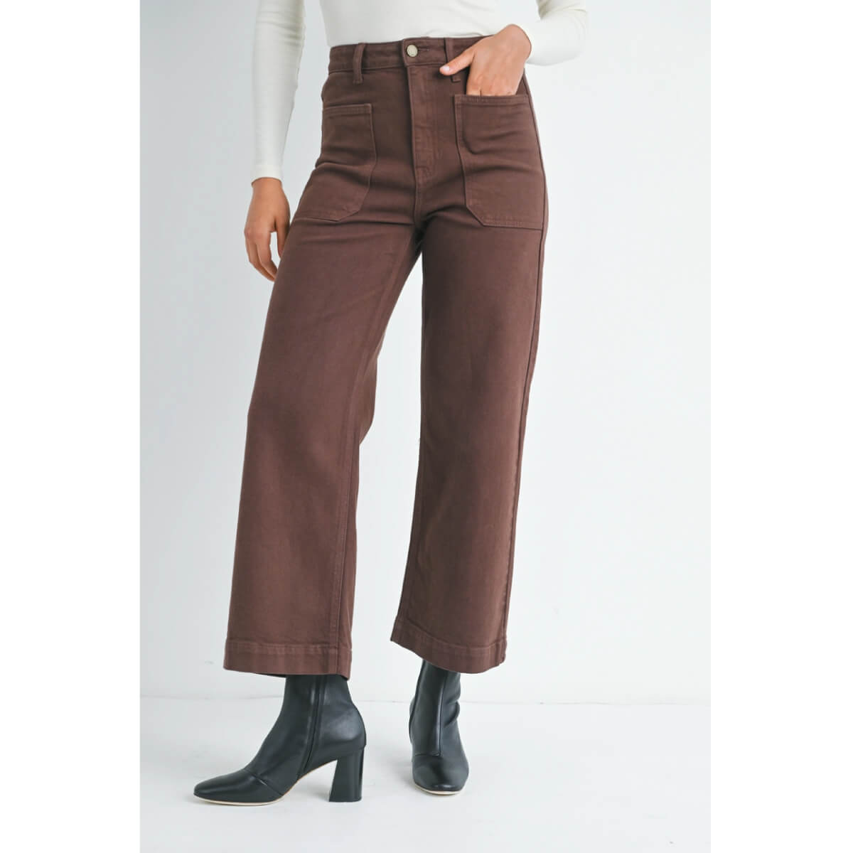 Colored Denim Utility Pants brown front | MILK MONEY milkmoney.co | cute clothes for women. womens online clothing. trendy online clothing stores. womens casual clothing online. trendy clothes online. trendy women's clothing online. ladies online clothing stores. trendy women's clothing stores. cute female clothes.