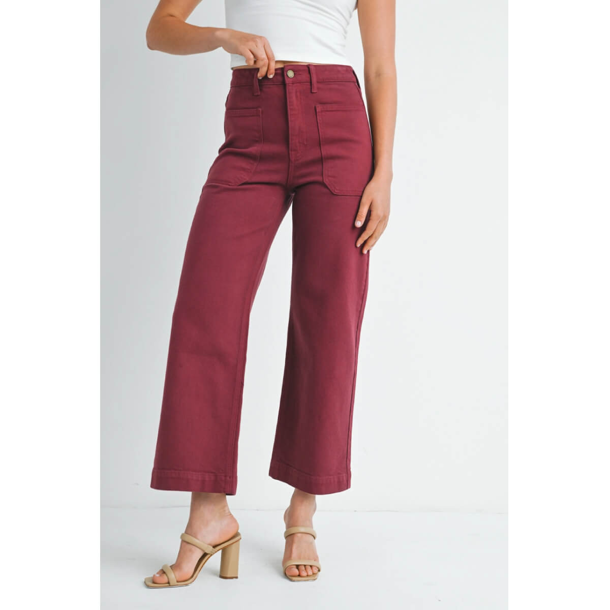 Colored Denim Utility Pants Burg front | MILK MONEY milkmoney.co | cute clothes for women. womens online clothing. trendy online clothing stores. womens casual clothing online. trendy clothes online. trendy women's clothing online. ladies online clothing stores. trendy women's clothing stores. cute female clothes.