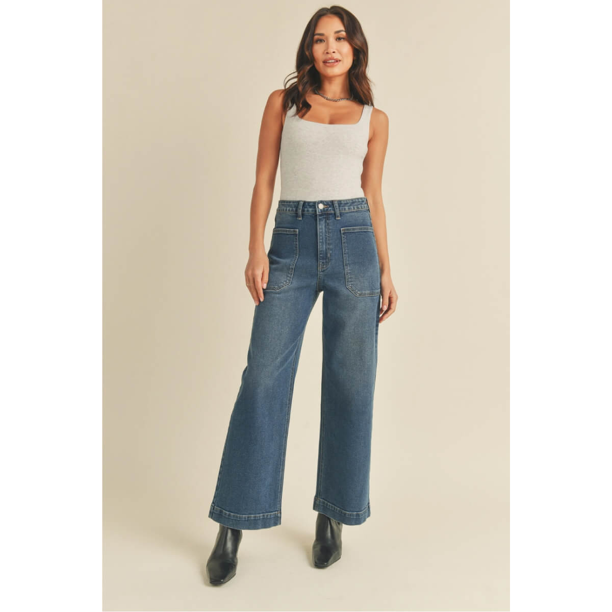 Denim Utility Pants dark wash front | MILK MONEY milkmoney.co | cute clothes for women. womens online clothing. trendy online clothing stores. womens casual clothing online. trendy clothes online. trendy women's clothing online. ladies online clothing stores. trendy women's clothing stores. cute female clothes.
